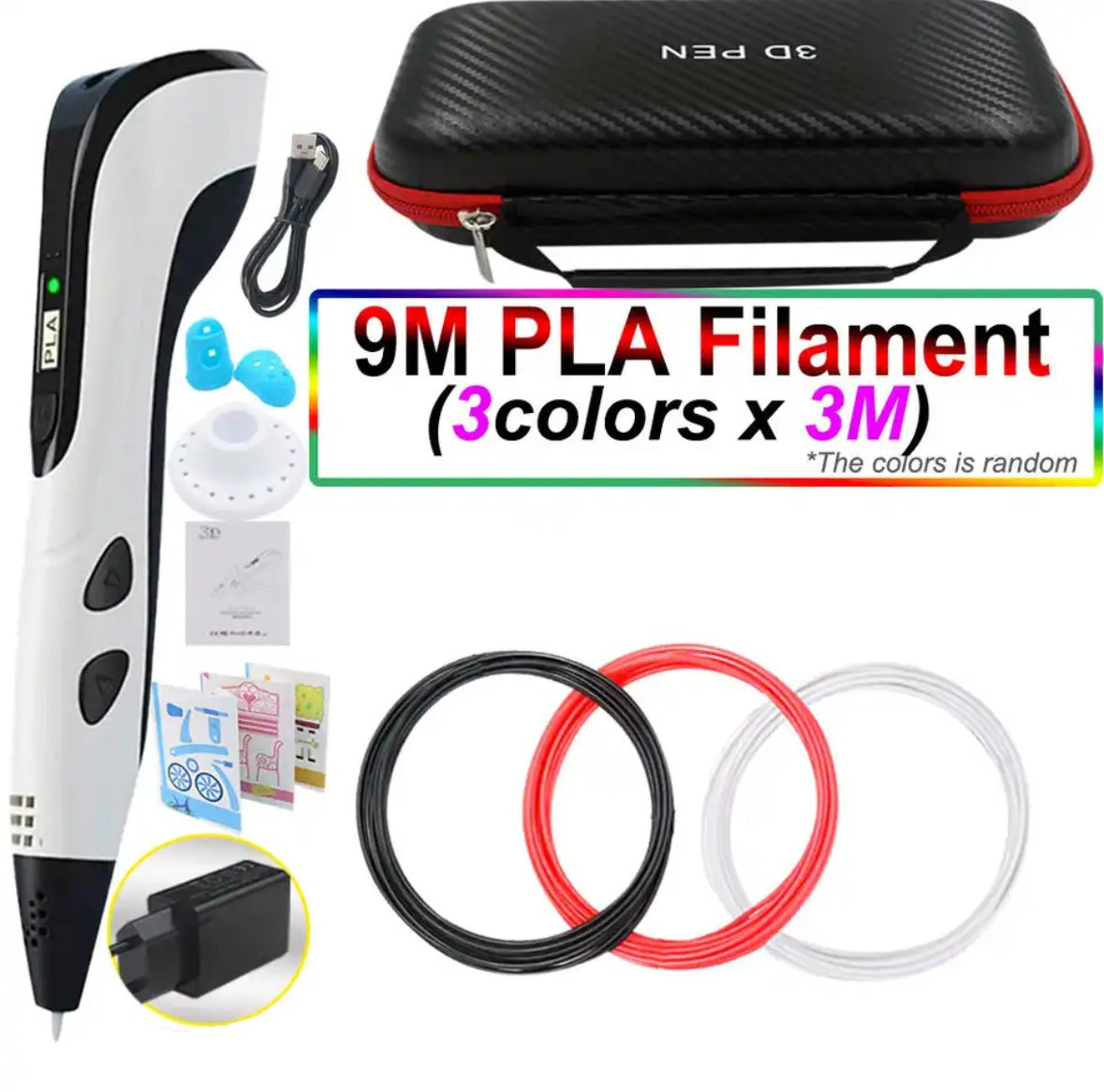 Set de stylo d'impression 3D – Outil de dessin facile à contrôler avec filament PLA et écran LED