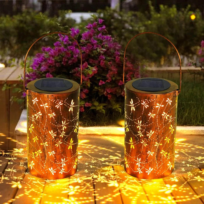Zonnelantaarn met libellen – Draagbare tuinlamp met licht- en schaduwpatronen