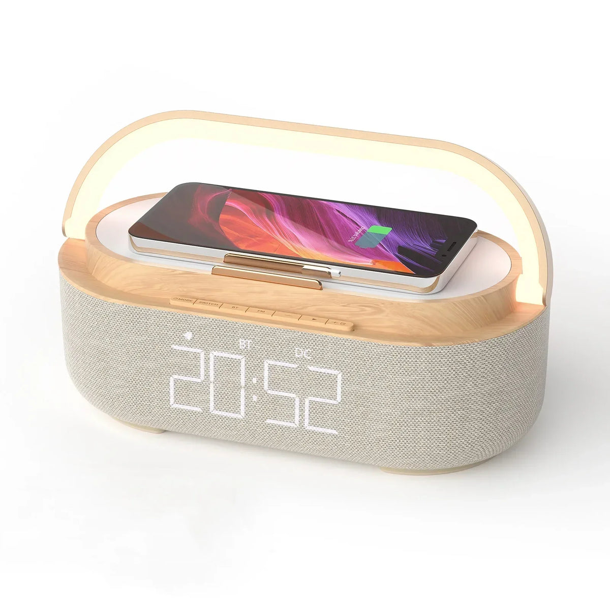 5-in-1 Wireless Charging Station – 15W Fast Charging, Clock Display, Speaker & Ambient Light