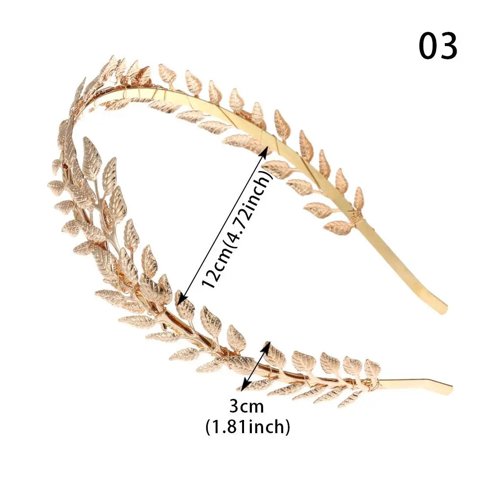 Elegante Haaraccessoires Bruid – Bladgoud Tiara's en Hoofdbanden in Romeinse Stijl 12