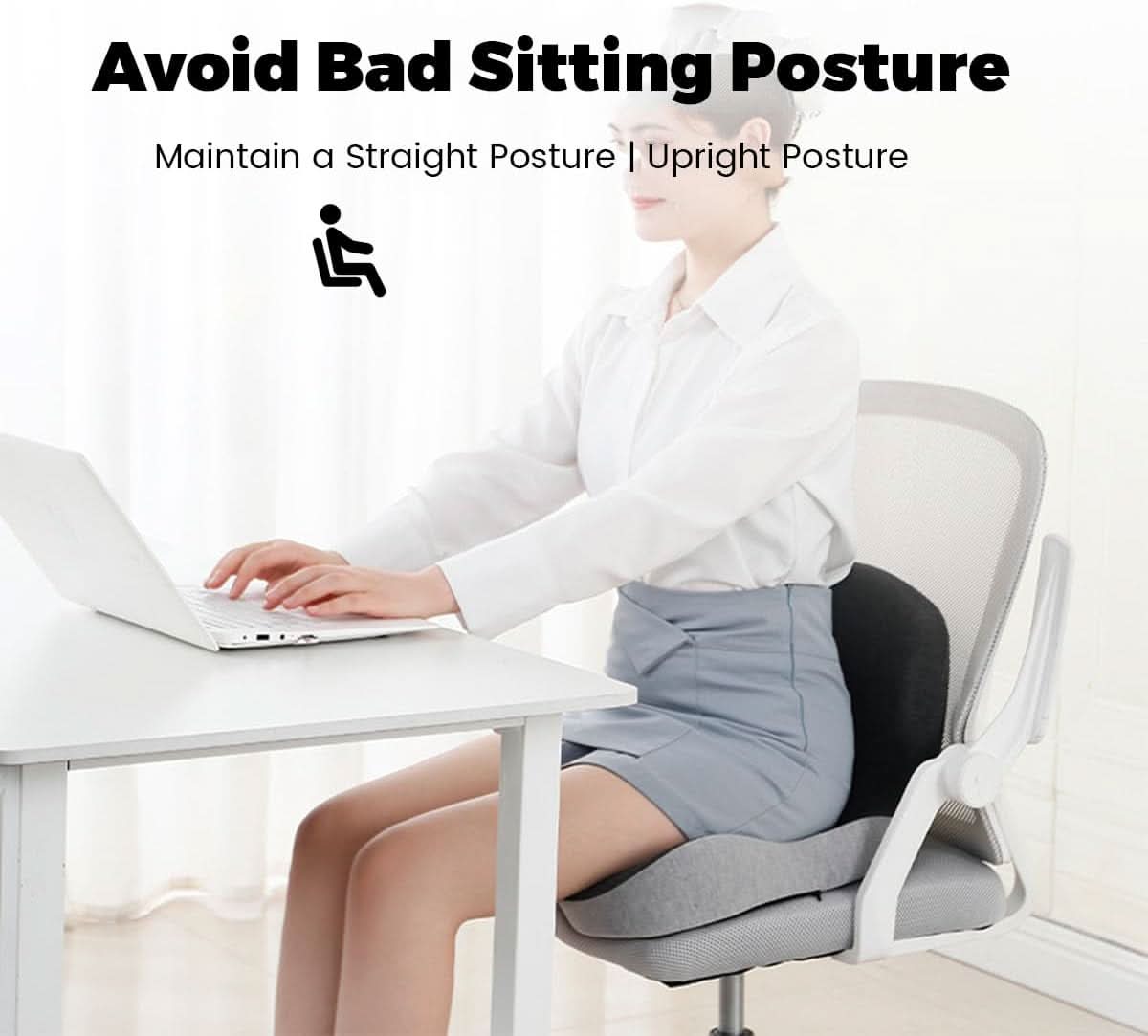 Ergonomic Seat Cushion – Memory Foam Comfort with Non-Slip Base & Washable Cover