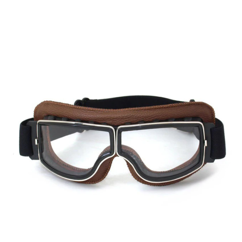 Lunettes de moto vintage en cuir – Verres incassables et ajustement sécurisé et confortable