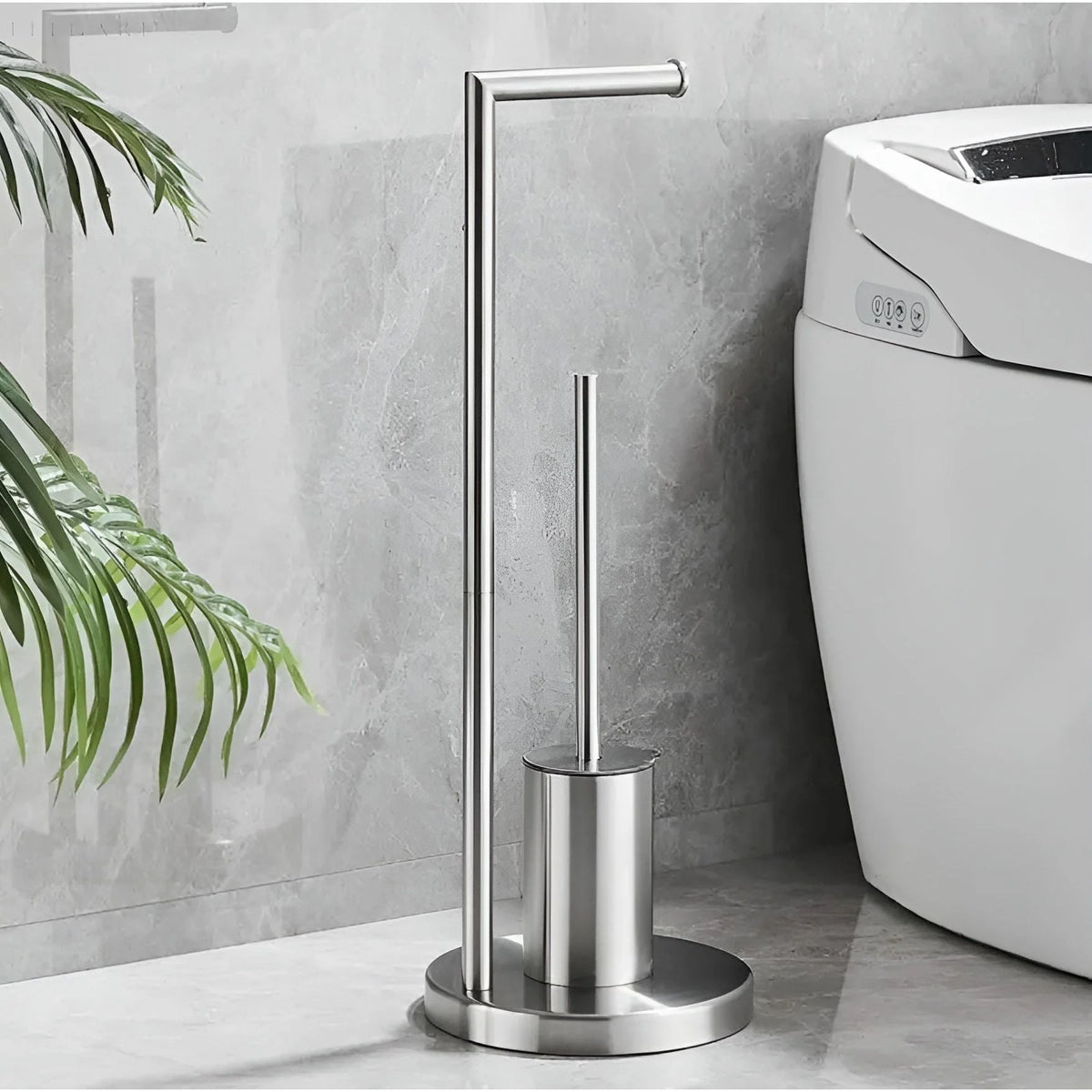 Functional Toilet Paper Holder with Integrated Brush – Space-Saving Design for Modern Bathrooms 2