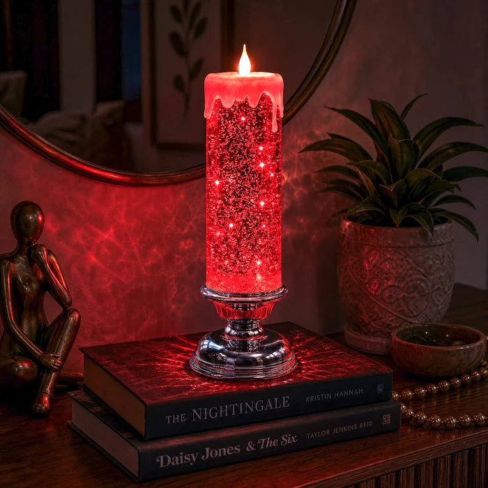 LED-glitterkaars – vlamloze kaars met wervelende glitters en een warme gloed