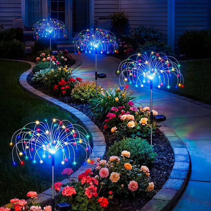 Zonnesterretjes op tuinprikker - draadloos, veelkleurig licht van zonsondergang tot zonsopgang