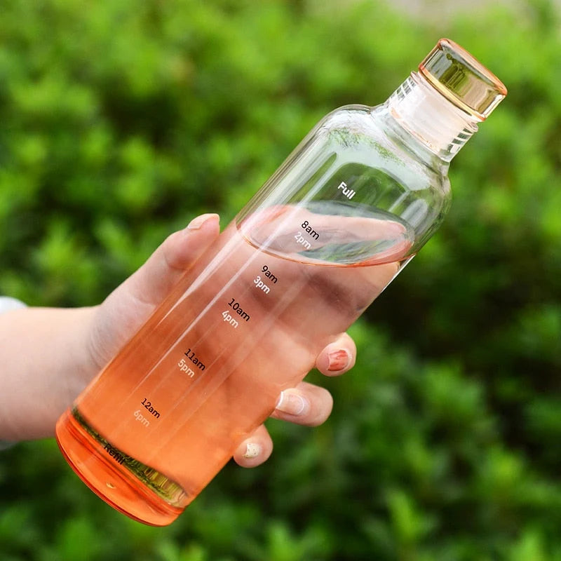 Heat-Resistant Glass Water Bottle – Time Scale Design 10