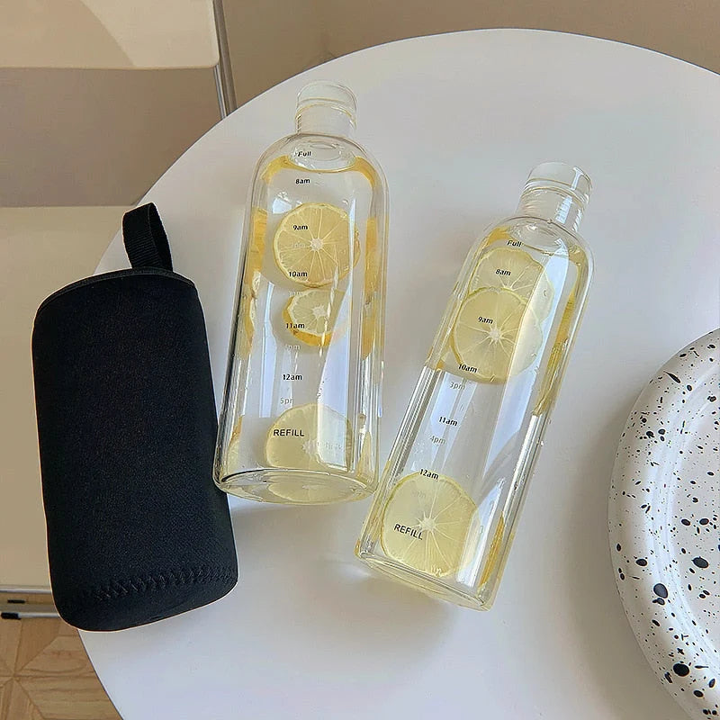 Heat-Resistant Glass Water Bottle – Time Scale Design 8