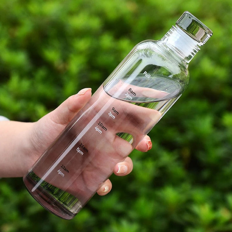 Heat-Resistant Glass Water Bottle – Time Scale Design 9
