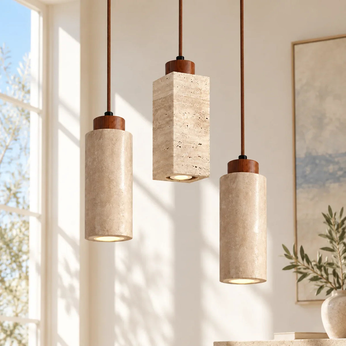 Kairi Natural Stone Travertine Modern Pendant Light 7