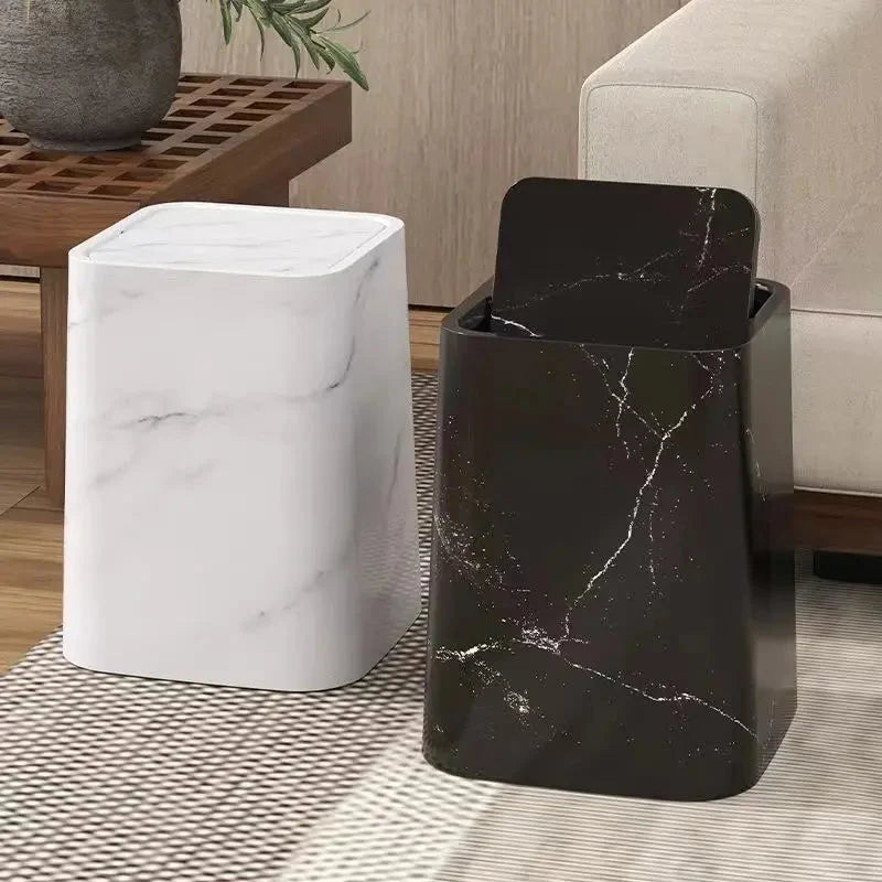 Kalsten | Elegant trash can in marble design with swing lid 0