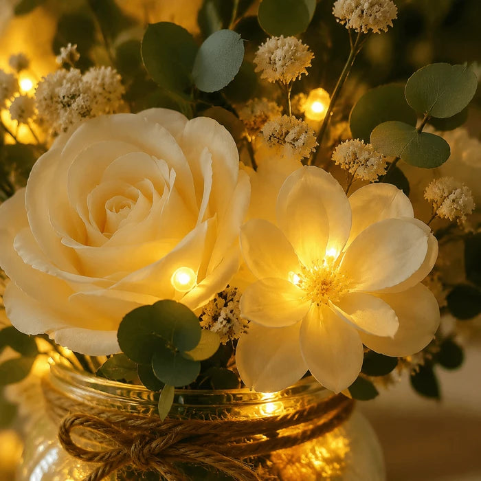 Verlichte bloemenpot – levensechte veldbloemen met warm ledlicht