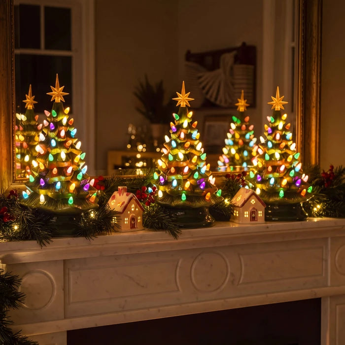 Vintage kerstboomlamp – gevormde groenblijvende boom met ster als piek en verlichting