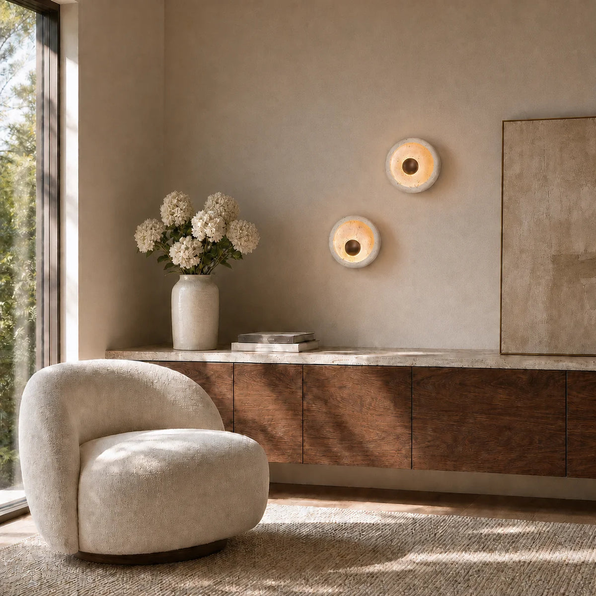 Novelle Modern Travertine Round Wall Sconce 6
