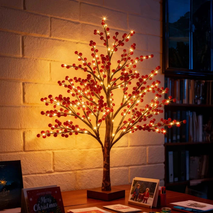 Rode bessenboomlamp - tafelmodel met levensechte bessentrossen en warm licht
