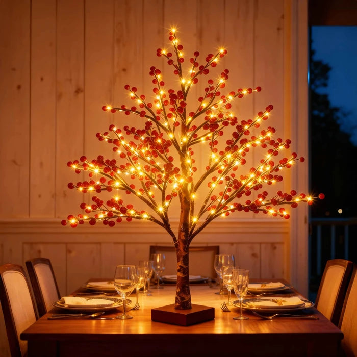 Rode bessenboomlamp - tafelmodel met levensechte bessentrossen en warm licht