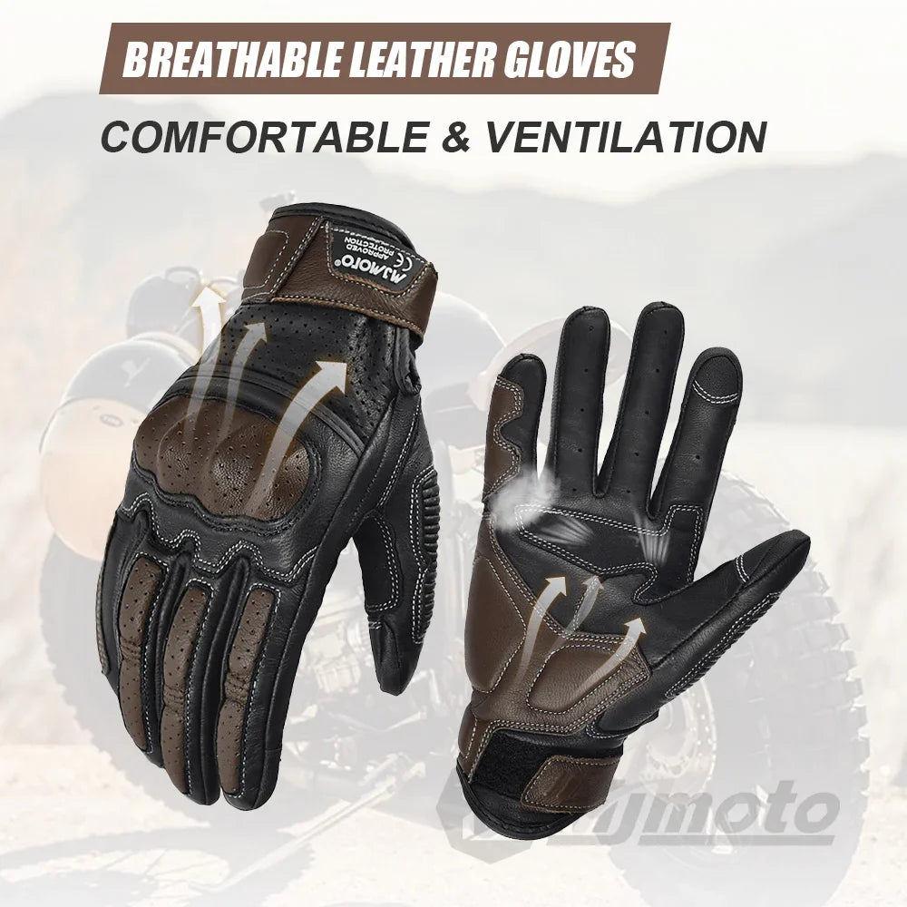 Retro Geperforeerde Motorhandschoenen Heren van Geitenleer Voor Zomergebruik 3