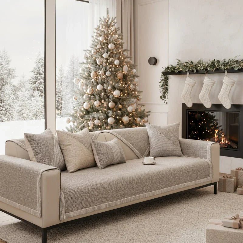 Sofa Cover – Breathable Woven Cotton Blend, Non-Slip Backing & Modular Fit