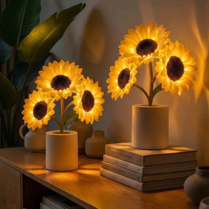 Zonnebloemtafellamp – decoratieve bloemenlamp met een warme gloed