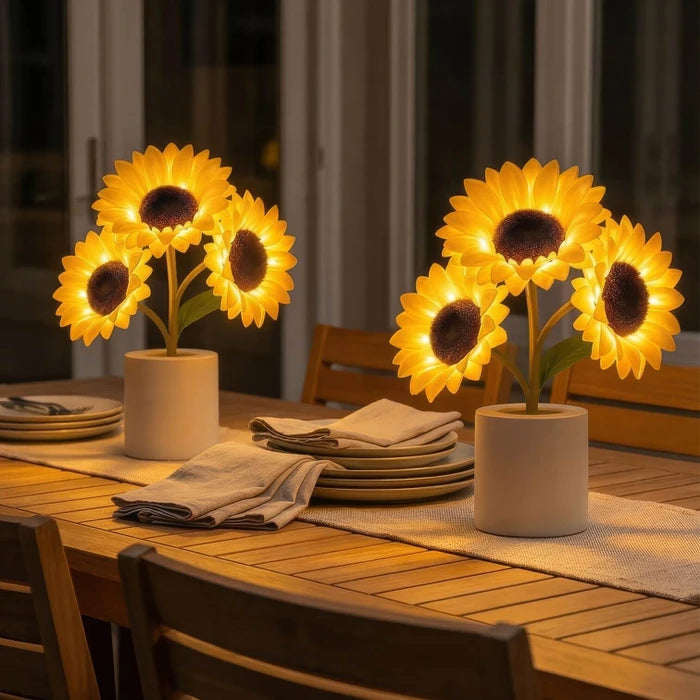 Zonnebloemtafellamp – decoratieve bloemenlamp met een warme gloed