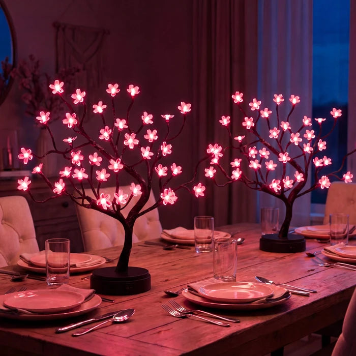 Kersenbloesemboomlamp voor op tafel - roze bloemenlichtjes aan gebogen takken