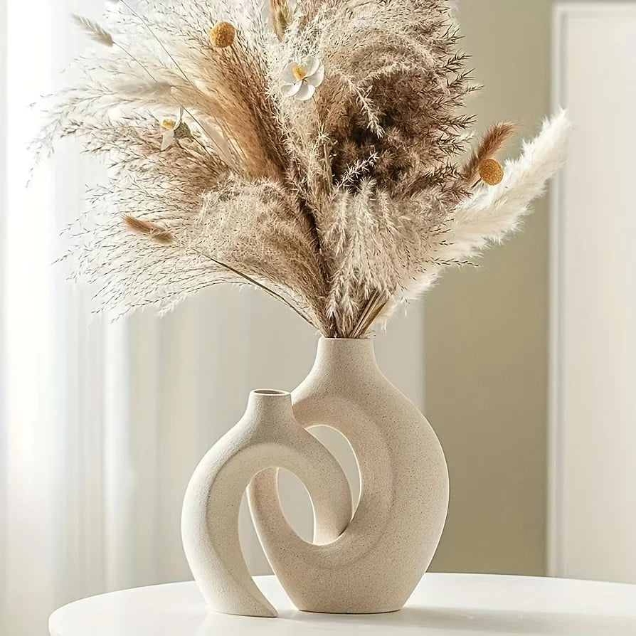 Modern Hollow Ceramic Vase Set with Sculptural Matte White Artistic Interior Design