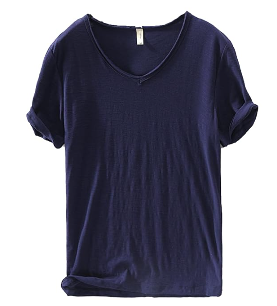 T-shirt à col en V pour homme – mélange de lin et coton à coupe ajustée et respirante