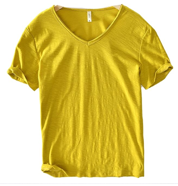 T-shirt à col en V pour homme – mélange de lin et coton à coupe ajustée et respirante