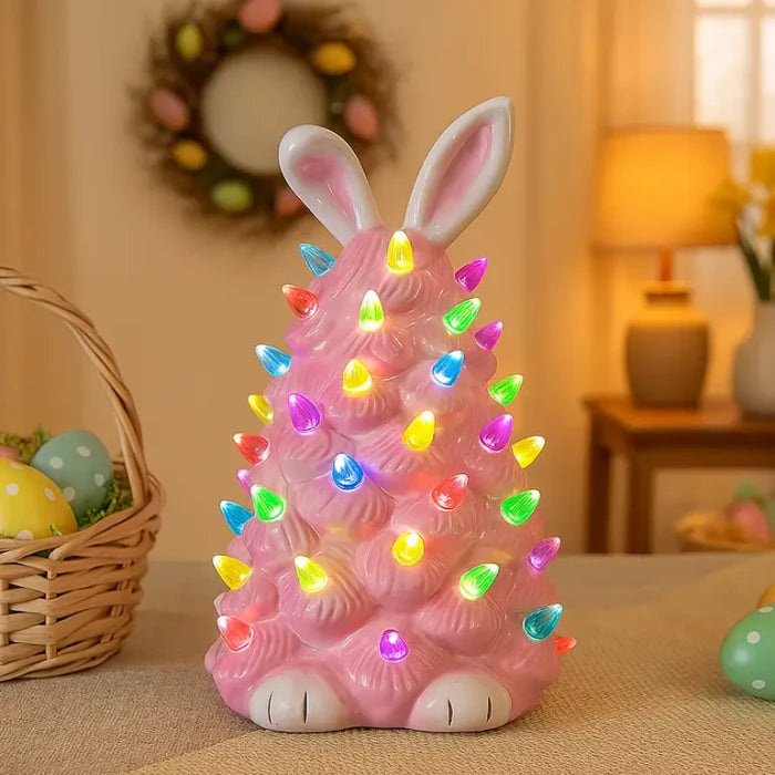 Roze konijnenlamp - zachtroze konijnenfiguur die in regenboogkleuren oplicht