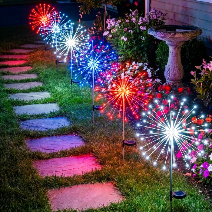 Solarlampjes op stekers - rode, witte en blauwe fonkelende gloed voor tuinpaden