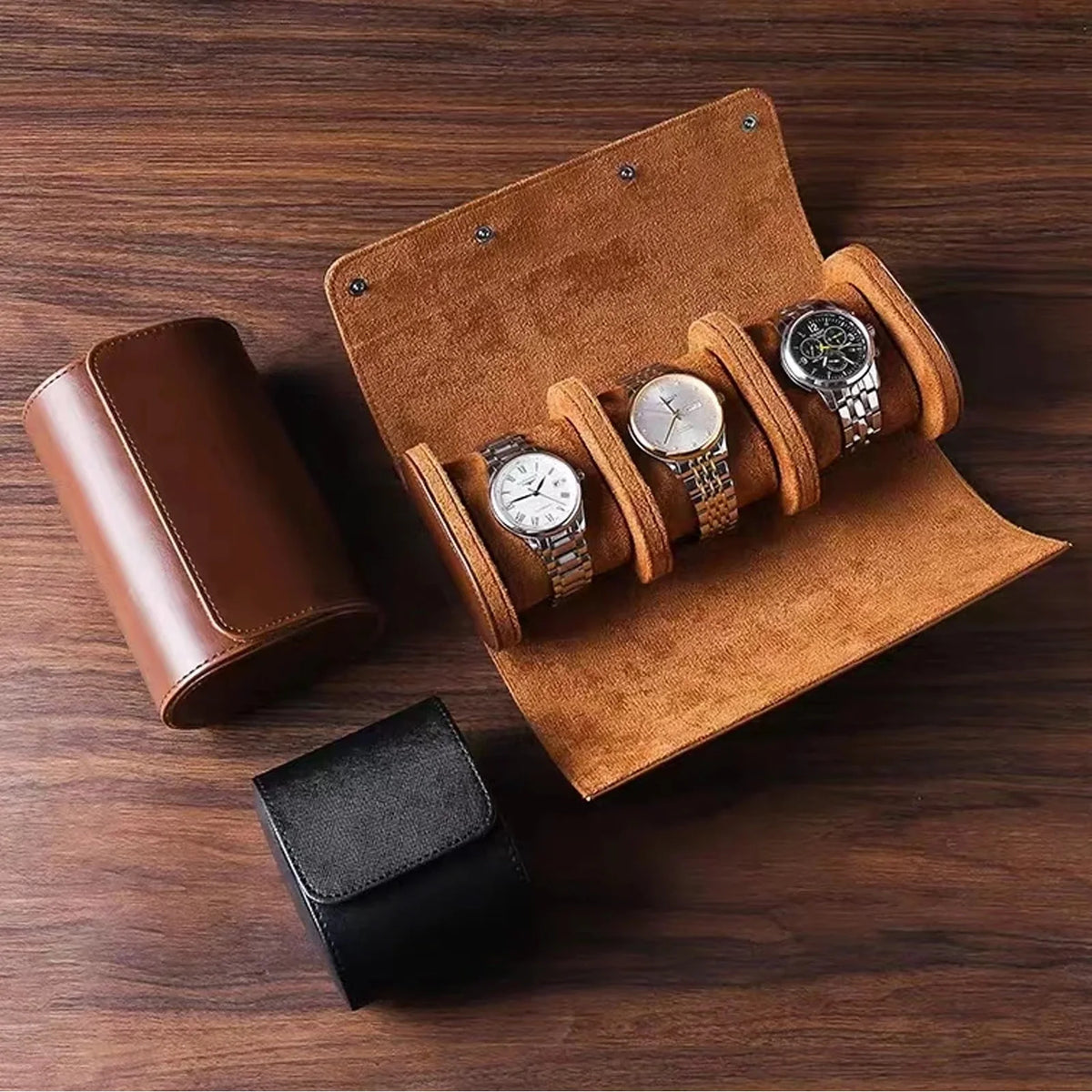 Travel Watch Case – 3 Slot Roll with Removable Cushions for Secure Storage 0