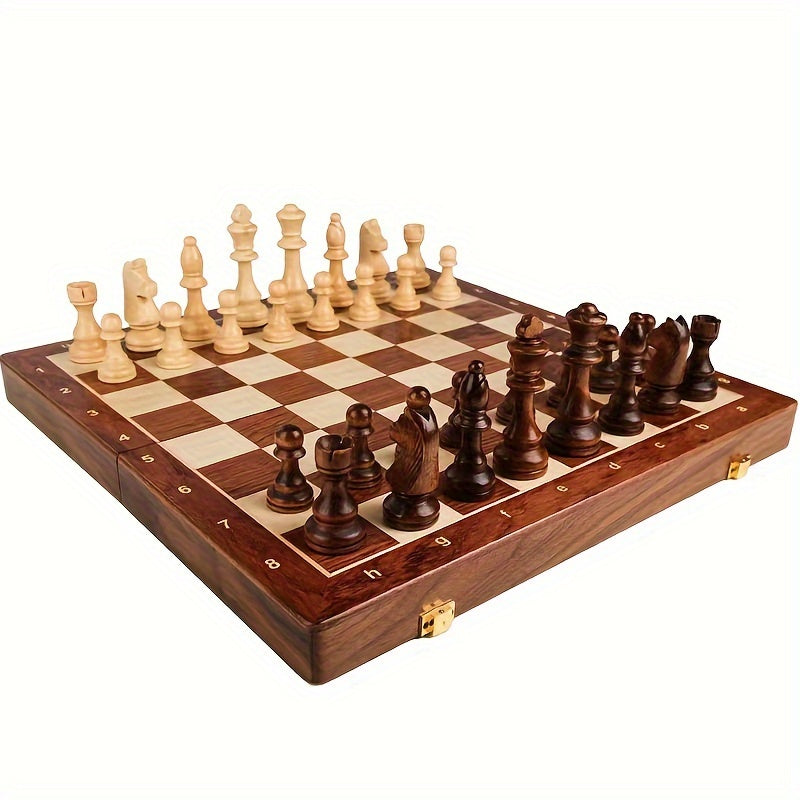 Jeu d'échecs en bois – Plateau de tournoi pliable avec rangement et pièces artisanales