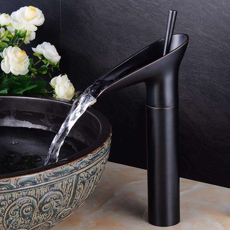 Waterfall Bathroom Faucet – Antique Brass Finish with Smooth Cascading Flow