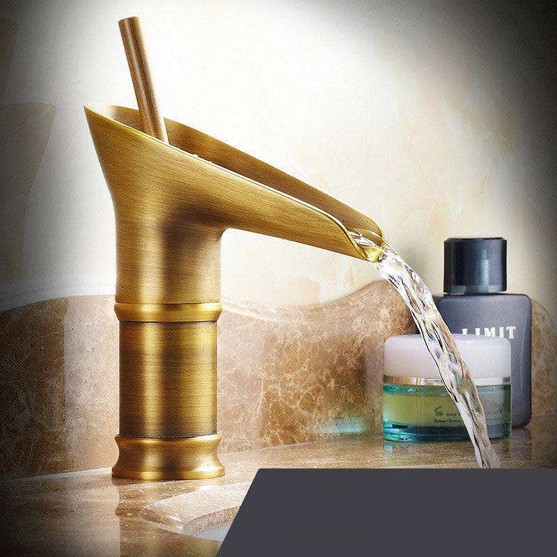 Waterfall Bathroom Faucet – Antique Brass Finish with Smooth Cascading Flow