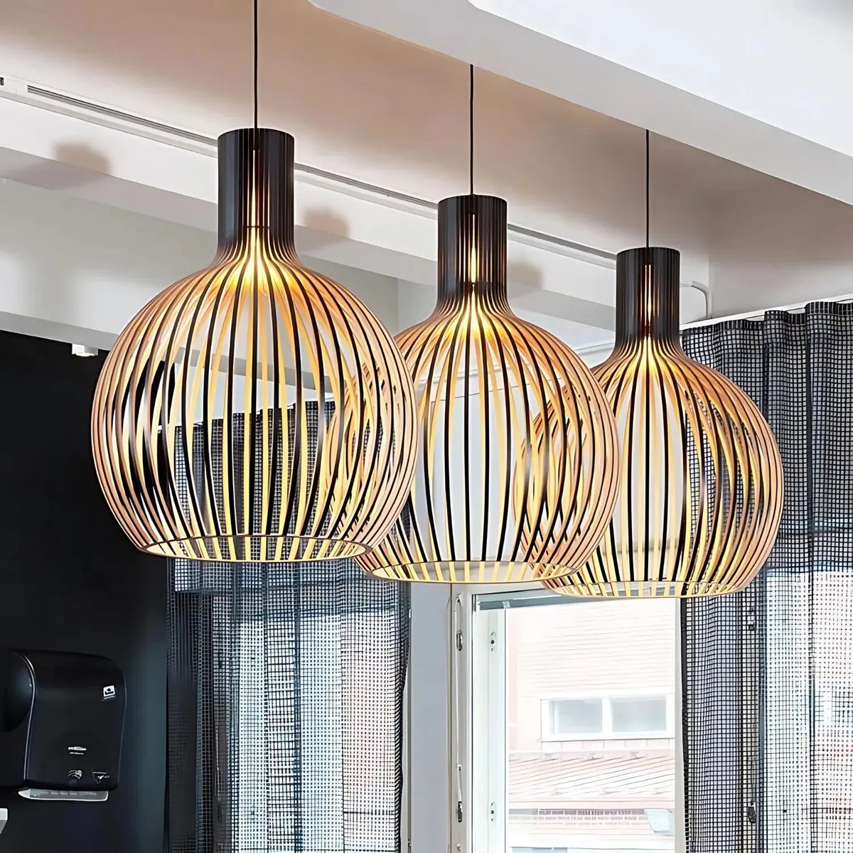 Lampe suspendue en bois – design ouvert scandinave avec éclairage d’ambiance chaud E27