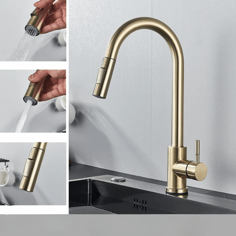 Robinet de cuisine – Bec flexible avec commande à levier unique et construction en laiton durable