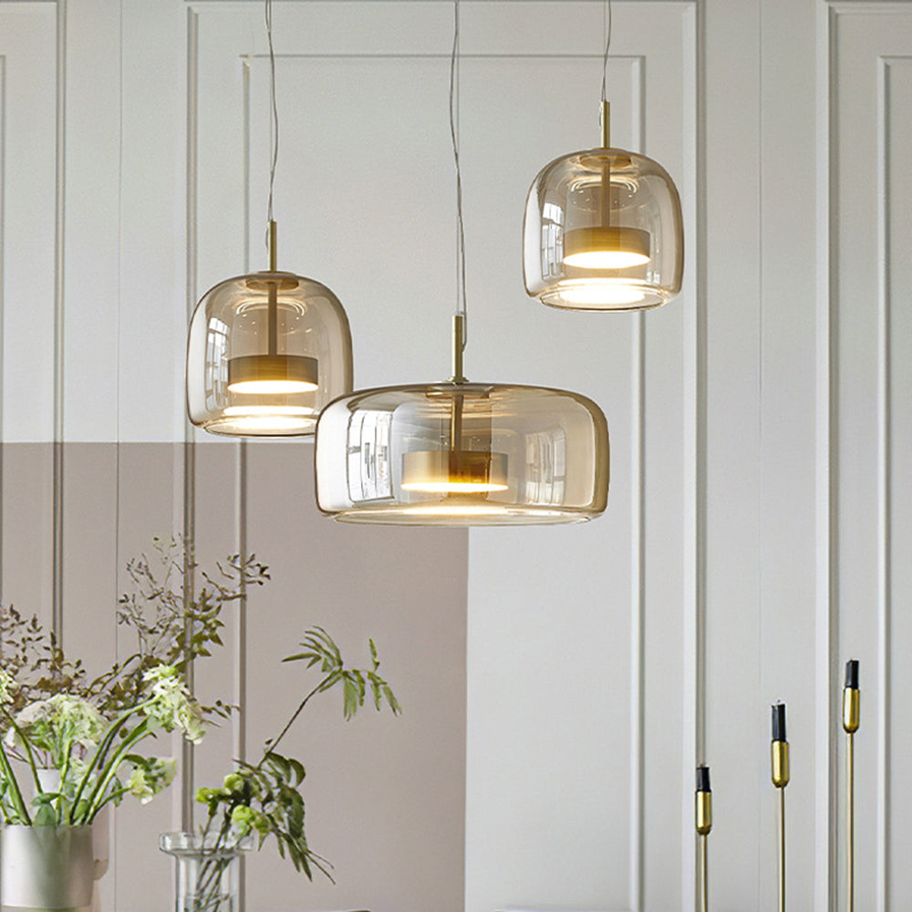 LED Pendant Lamp – Retro Metal and Glass Design with Soft Warm Ambient Lighting