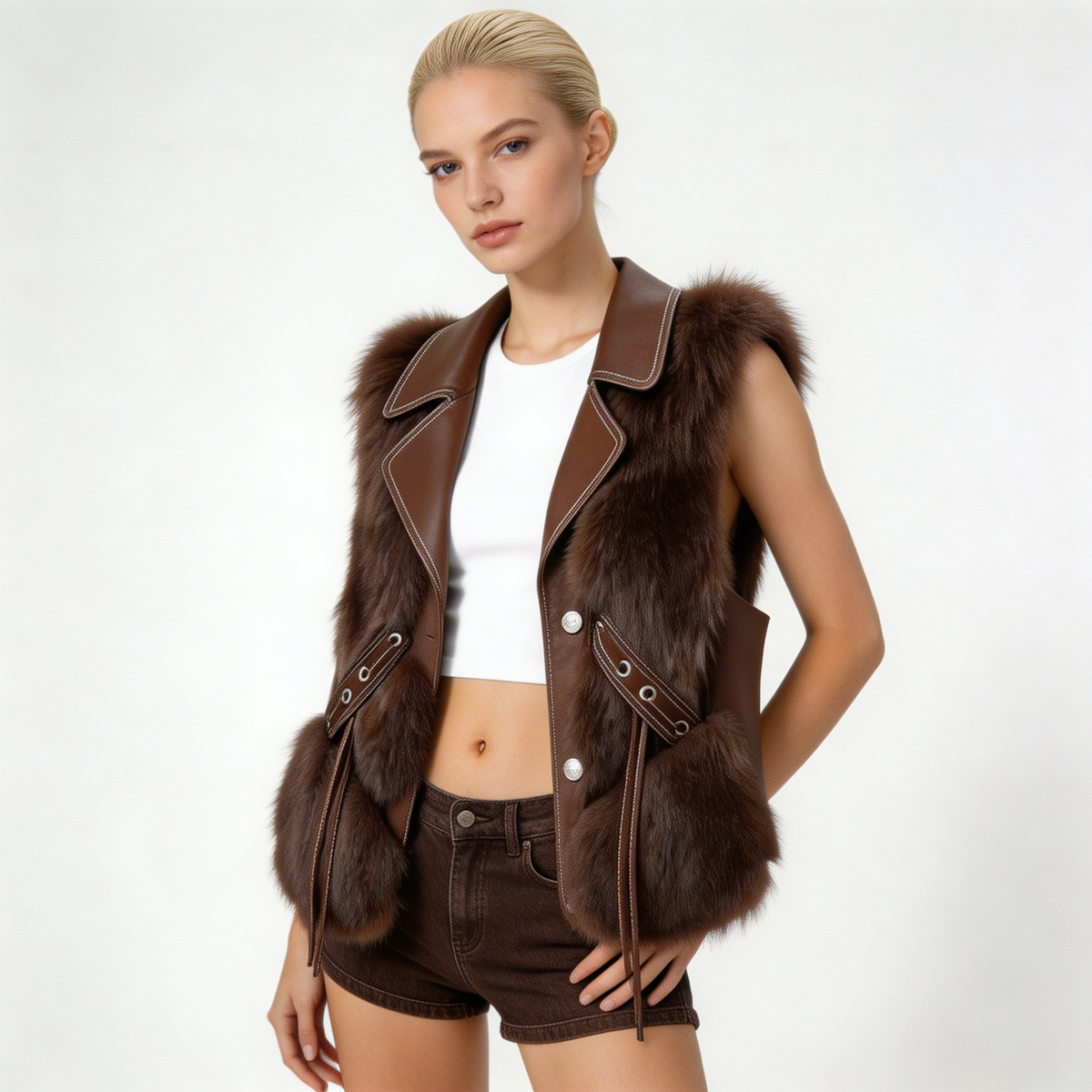 Vest van imitatiebont – elegante wintergilet met oversized kraag en taillebanden