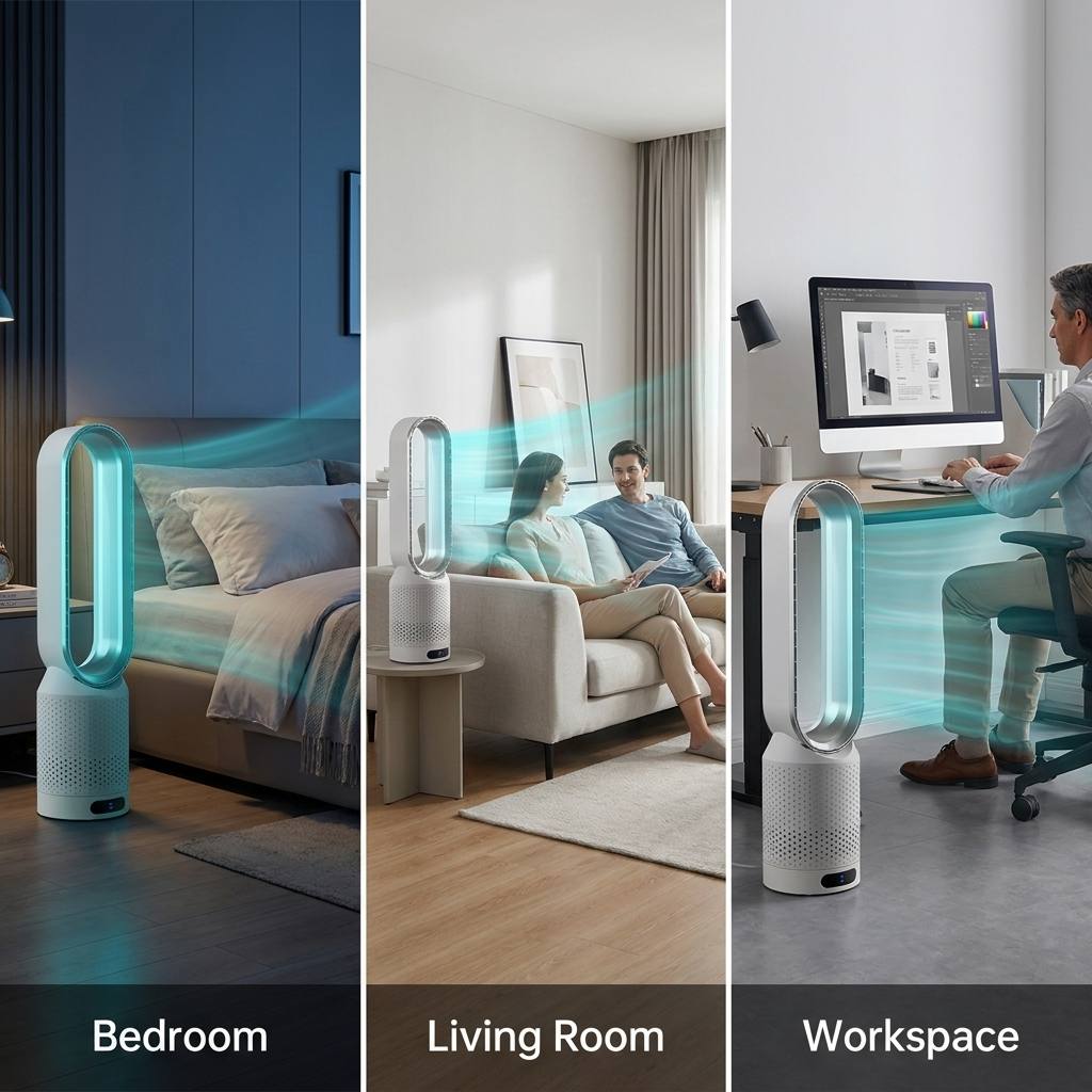 Climatiseur AirPure 3-en-1 avec filtration HEPA, purification UV et refroidissement silencieux pour toute la pièce
