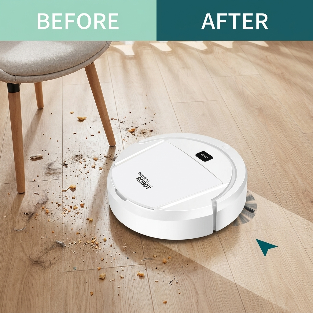 Aspirateur robot et serpillière combo – Nettoyeur compact 3-en-1 pour sols durs