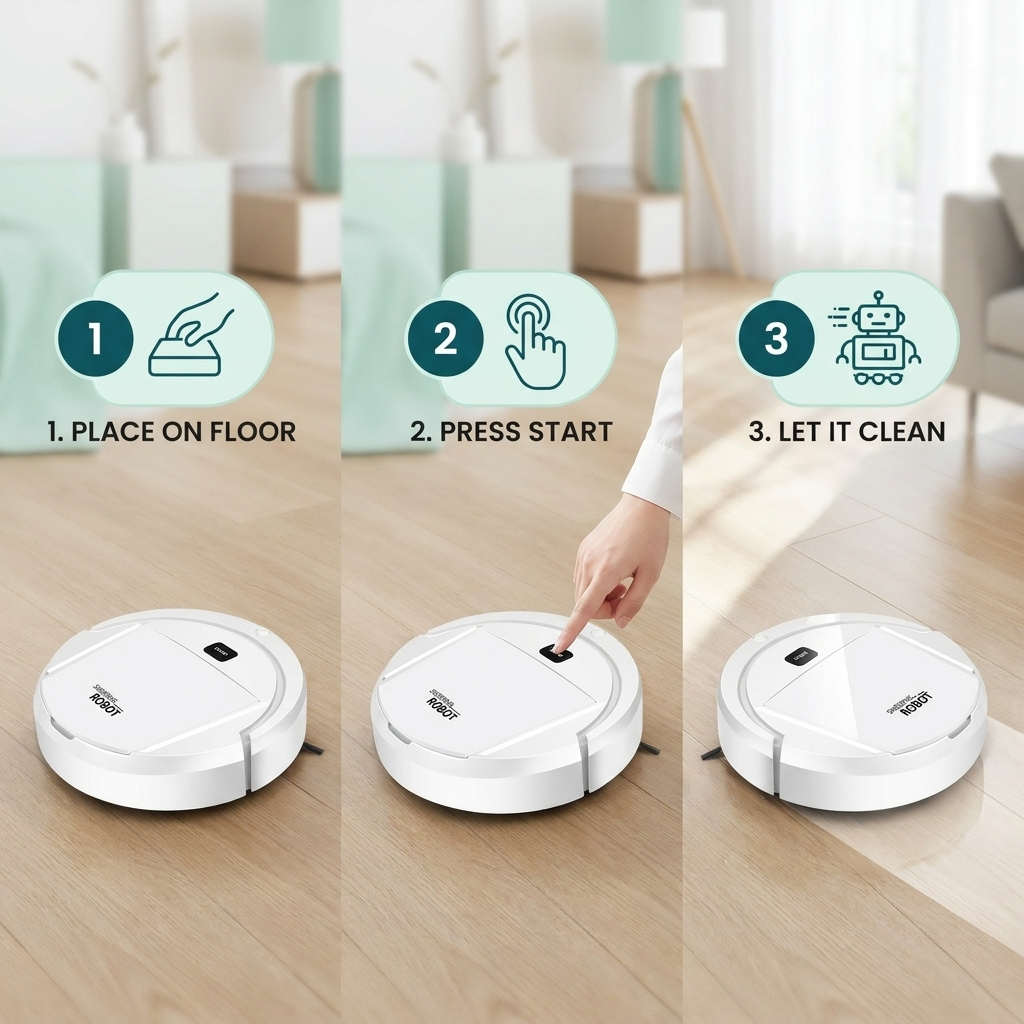Aspirateur robot et serpillière combo – Nettoyeur compact 3-en-1 pour sols durs