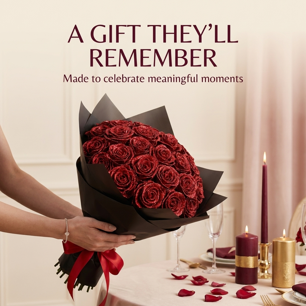 Luxury Glitter Rose Bouquet – Elegant Romantic Gift in Luxury Box