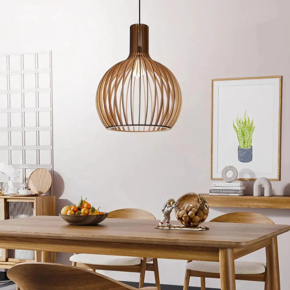 Lampe suspendue en bois – design ouvert scandinave avec éclairage d’ambiance chaud E27