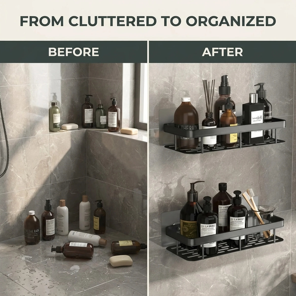 Adhesive Shower Caddy – No-Drill Wall-Mounted Bathroom Shelf
