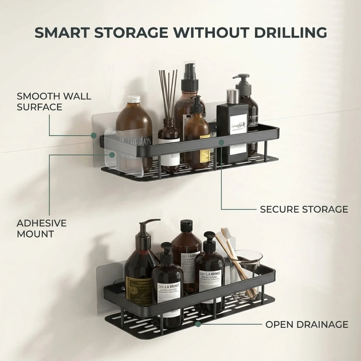 Adhesive Shower Caddy – No-Drill Wall-Mounted Bathroom Shelf