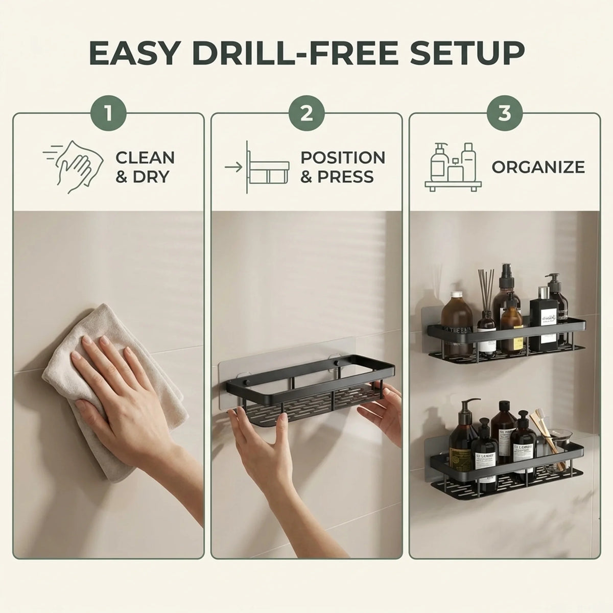 Adhesive Shower Caddy – No-Drill Wall-Mounted Bathroom Shelf