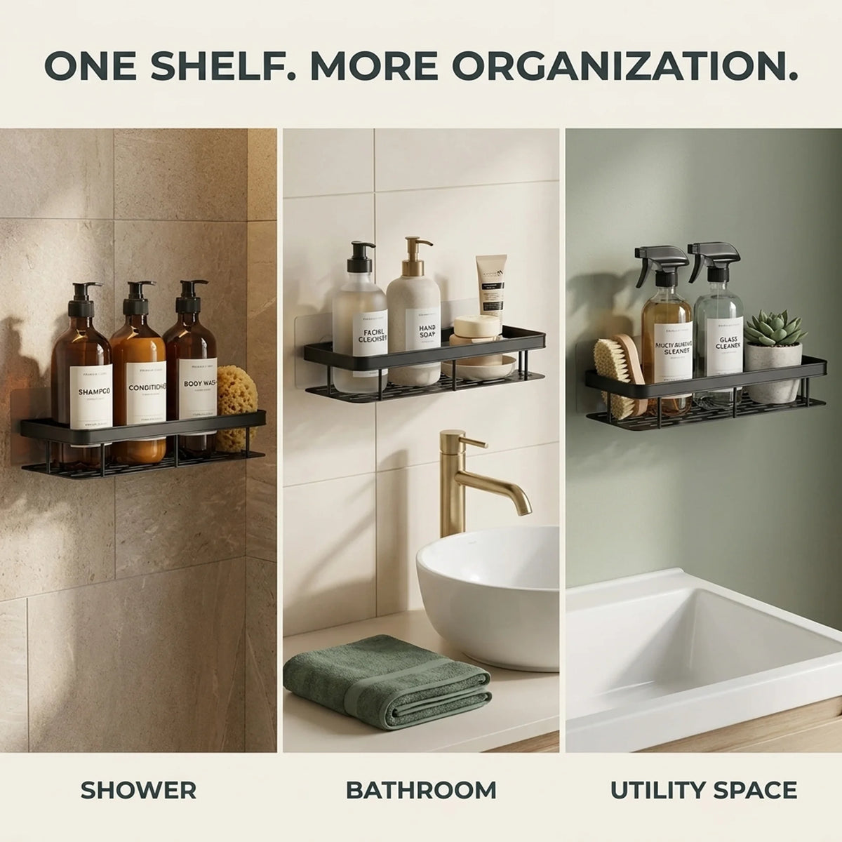 Adhesive Shower Caddy – No-Drill Wall-Mounted Bathroom Shelf