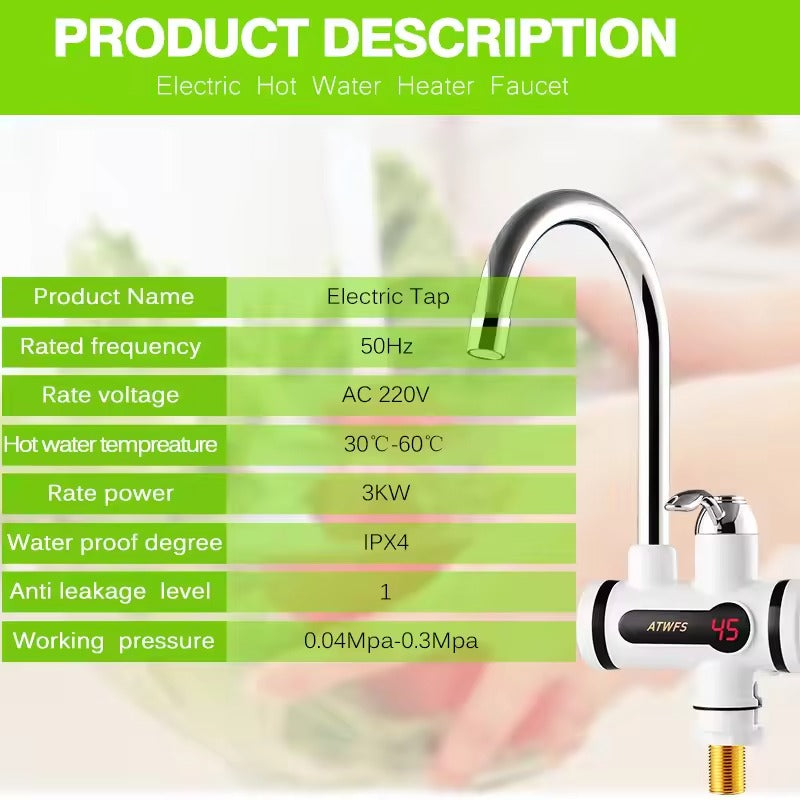 Robinet d’eau chaude instantanée – Robinet électrique 3000W avec chauffe-eau intégré et design moderne