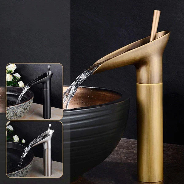 Waterfall Bathroom Faucet – Antique Brass Finish with Smooth Cascading Flow