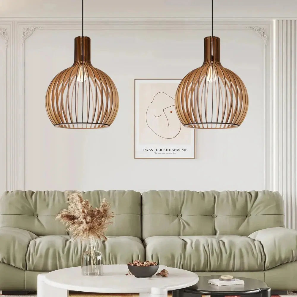 Lampe suspendue en bois – design ouvert scandinave avec éclairage d’ambiance chaud E27