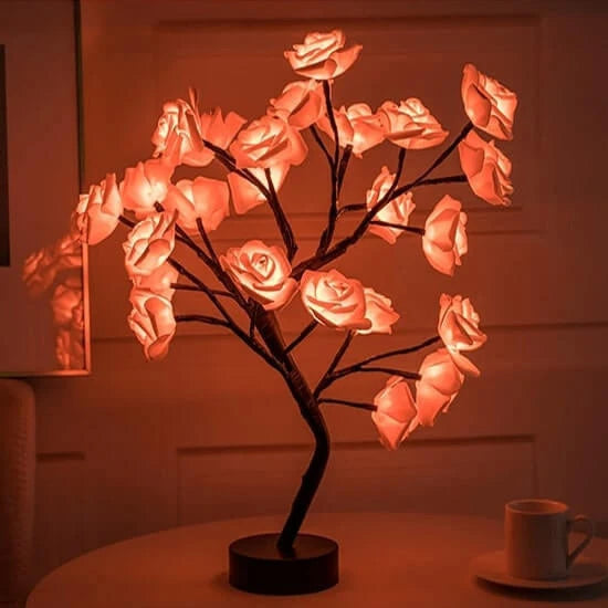 Rozenboomlamp met lichtjes - boom voor op tafel met oplichtende rozenbloesems